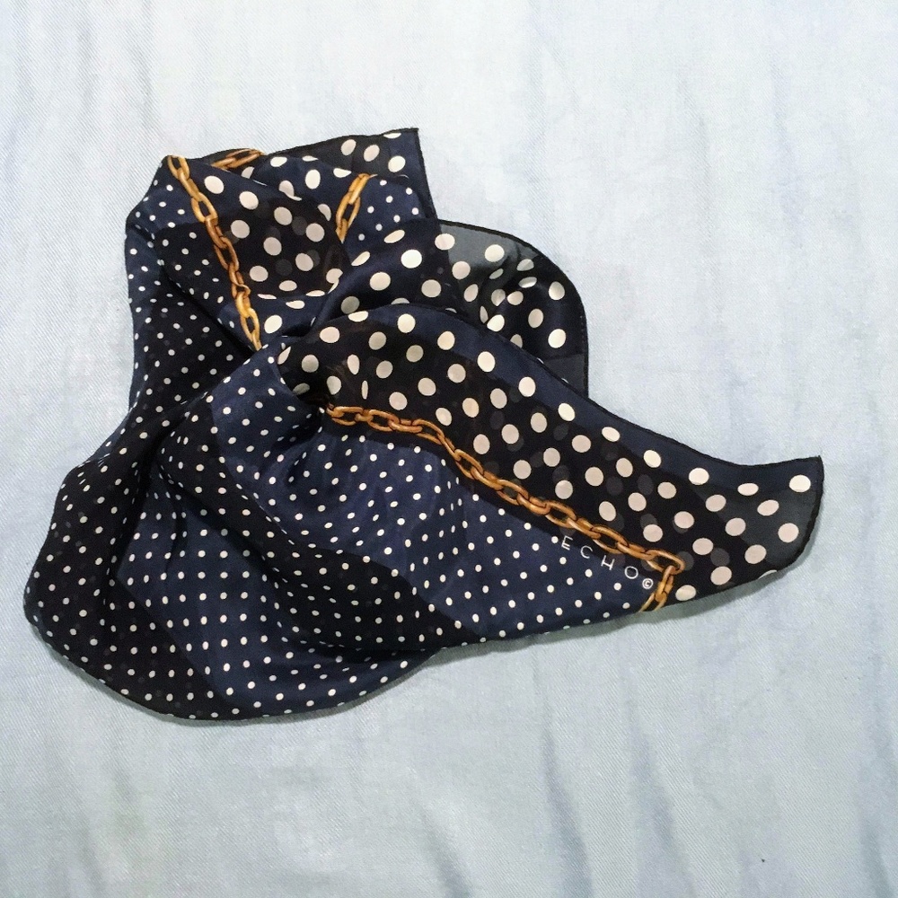 3/$50! Echo Navy Polka Dot Gold Chain Silk Scarf